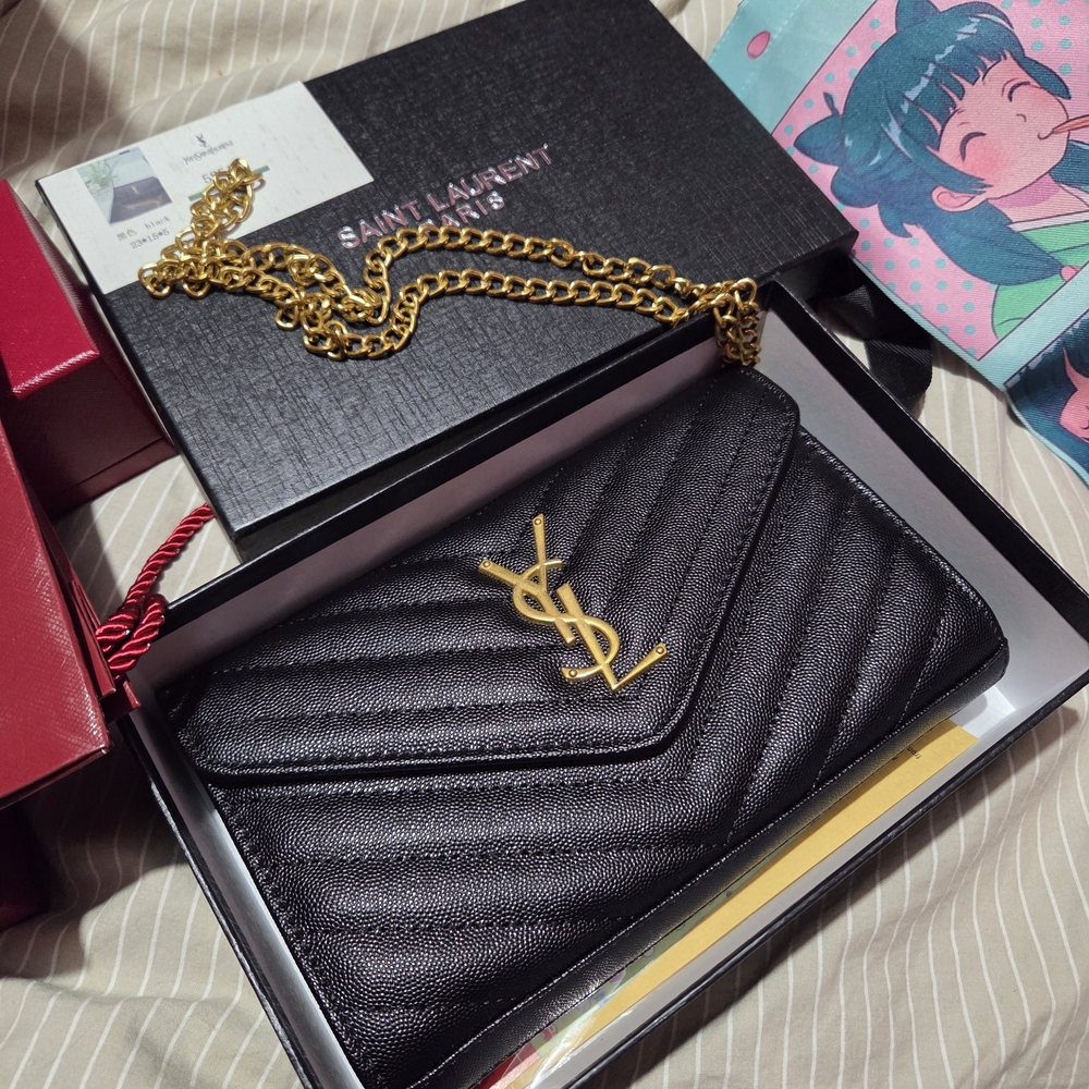 Black Quilted Clutch with Gold Chain